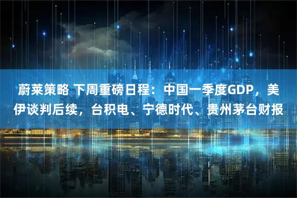 蔚莱策略 下周重磅日程：中国一季度GDP，美伊谈判后续，台积电、宁德时代、贵州茅台财报